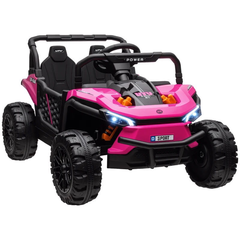 AIYAPLAY 12V Battery Powered Ride on Truck w/ Remote, Four Suspension Wheels, Horn, Lights, Music, USB, for Ages 3-5 Years, Pink