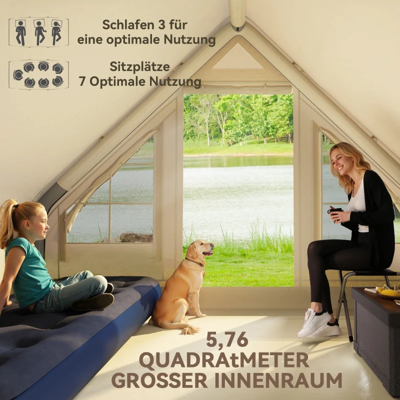 Outsunny Aufblasbares Campingzelt, Schlafzelt, Oxford-Gewebe, Netzfenster, wasserfest