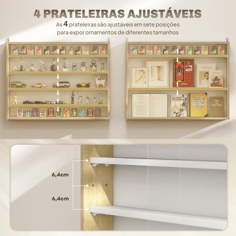 HOMCOM Vitrine de Parede de Madeira com Prateleiras Ajustáveis e 2 Portas Corredeiras de Vidro para Coleções Perfumes 80x9,5x60cm Madeira e Branco