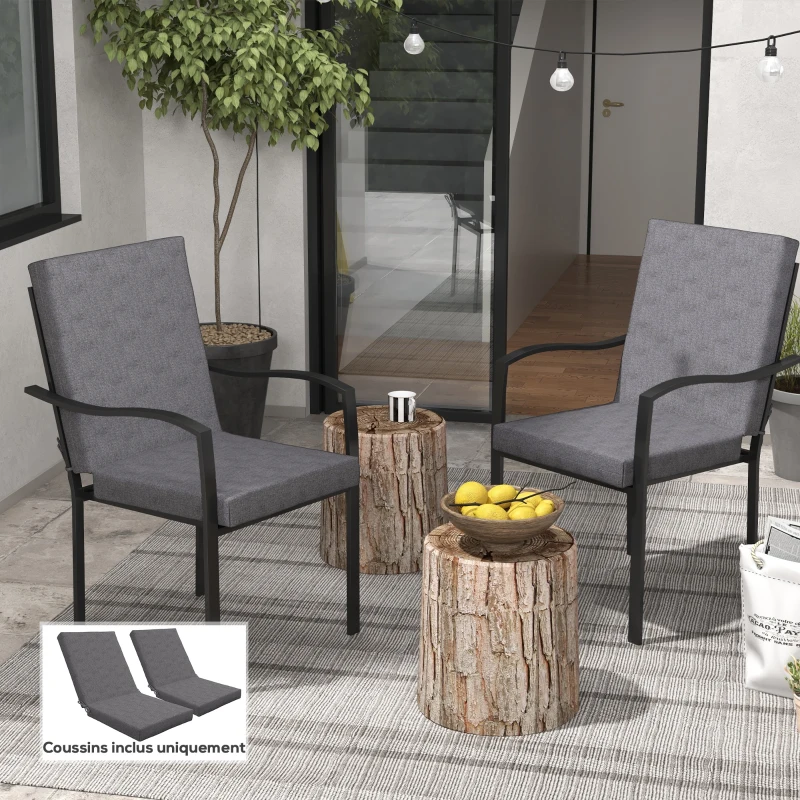 Outsunny Lot de 2 coussins d'extérieur pour fauteuil chaise à dossier avec attaches rembourrage 8 cm, 112L x 51l cm, gris foncé