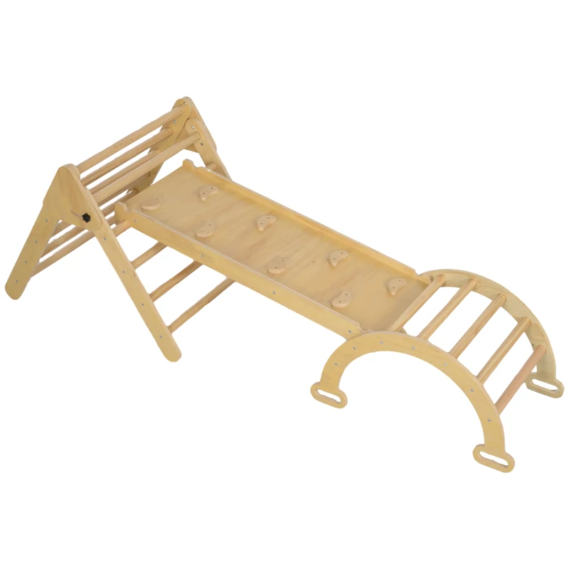 AIYAPLAY 5 in 1 Klappbare Holzkletterdreieck mit Bogen-Kletterer für Kinder 178x64,5x63 cm Naturholz