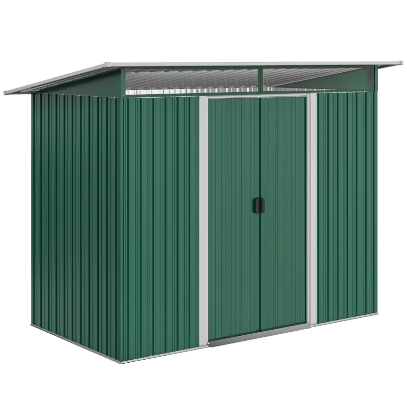 Outsunny 8.5 x 4ft Metal Shed with Lightsky Panels, Garden Storage Tool House with Double Doors for Garden, Patio and Lawn, Green