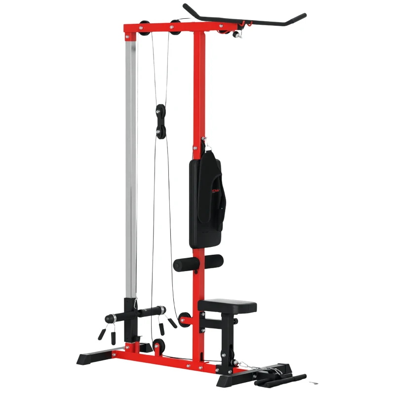 SPORTNOW Pull Up Station, Power Cage with Adjustable Seat, for Home Gym - Red