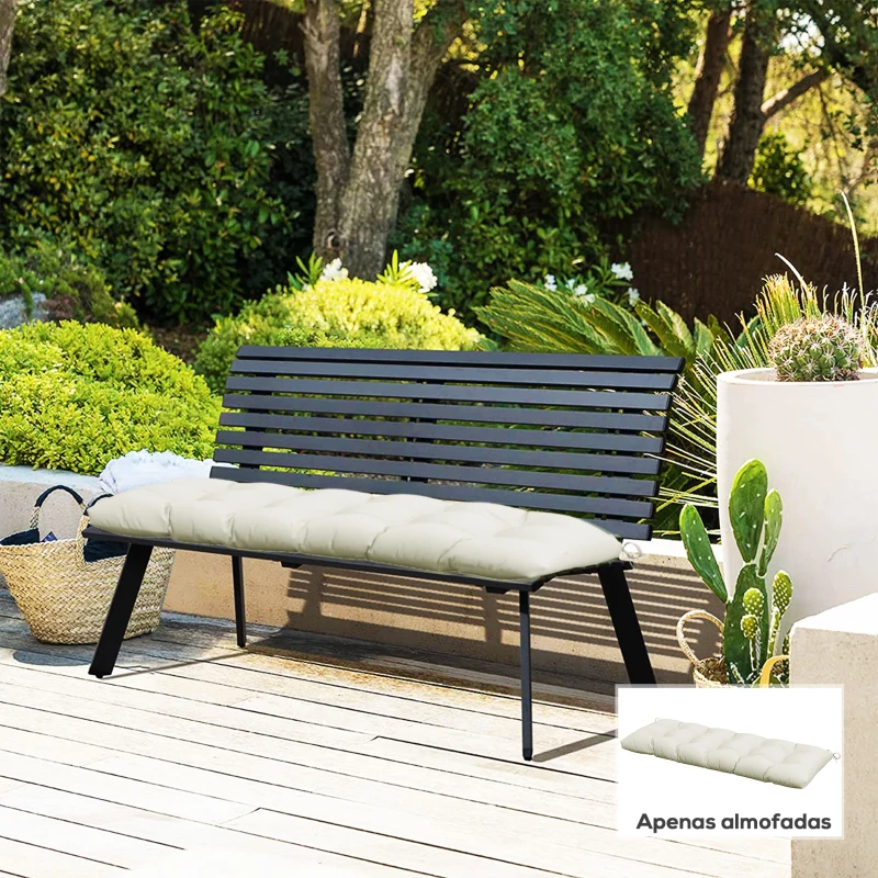 Outsunny Almofada para Banco 128x48x8 cm Almofada para Banco de Jardim Impermeável e Proteção UV 50+ para Jardim Terraço Creme