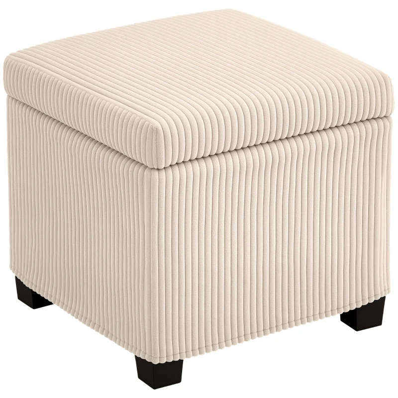 HOMCOM Storage Ottoman Bench, Corduroy Footstool with Removable Lid and Legs, 40cm Storage Chest Box for Living Room, Bedroom, Hallway, Beige