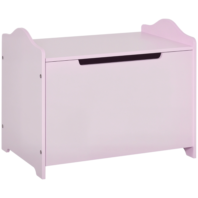 HOMCOM Wooden Kids Toy Box Children Storage Organizer Chest Safety Hinge Playroom Furniture Pink