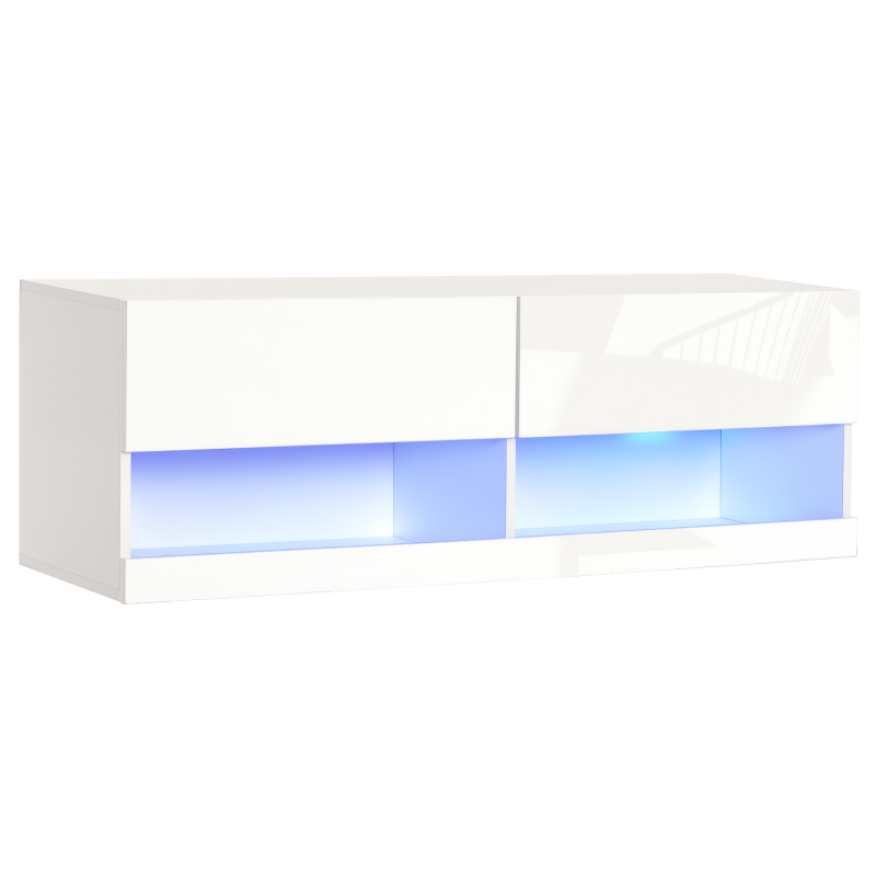 HOMCOM High Gloss TV Stand Cabinet with LED Lights, Wall Mount Media Unit for TVs up to 42 Inch for Living Room Bedroom