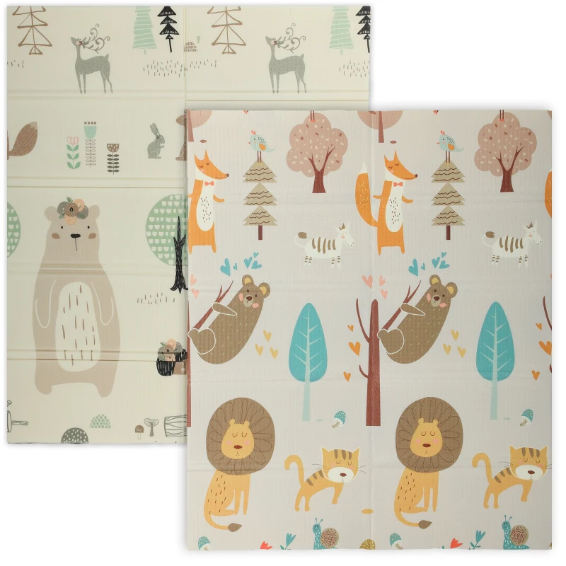 AIYAPLAY Animal-Themed Baby Plat Mat Double Sided, Foldable, Water-Resistant for Outdoor/Indoor, 177 x 146 x 1.5cm