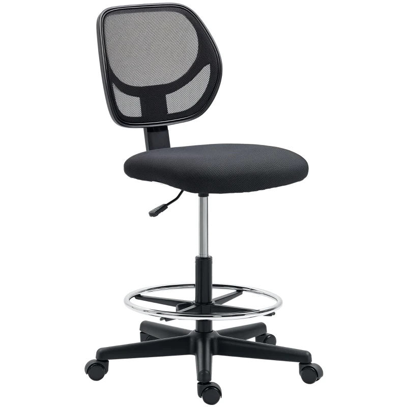 Vinsetto Ergonomic Mesh Standing Desk Chair with Adjustable Footrest Ring and Seat Height Black