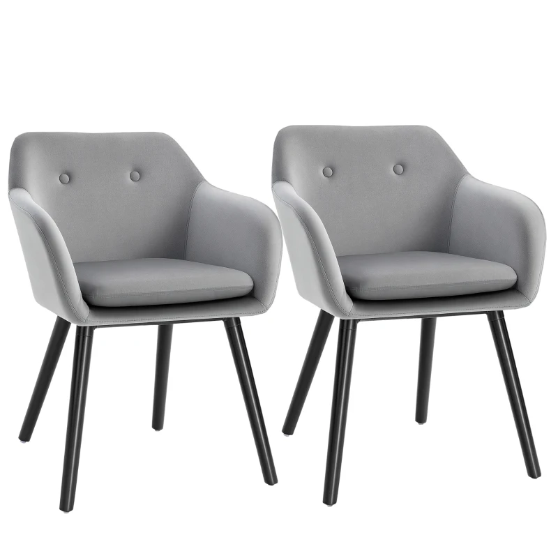 HOMCOM Dining Chairs Set of 2 Modern Upholstered Fabric Velvet-Touch Leisure Chairs with Backrest and Armrests, Lounge Reception Chairs for Home Office Kitchen Counter, Grey