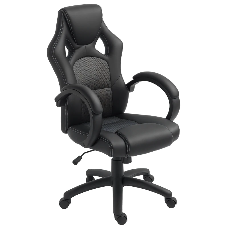 Vinsetto Office Chair Faux Leather Swivel Computer Desk Chair for Home Office with Wheels Armrests Black