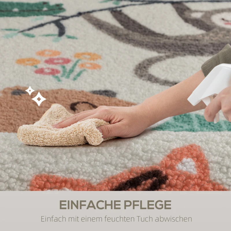 HOMCOM Fleece-Teppich mit Dschungel-Muster, pflegeleicht, Cremeweiß+Bunt