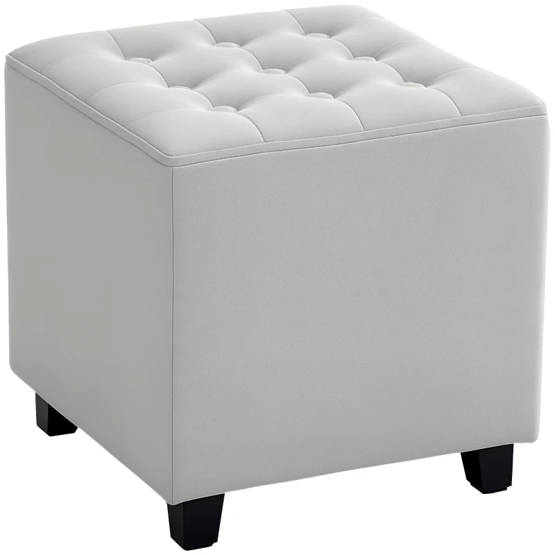 HOMCOM Velvet-Feel Square Ottoman - Light Grey