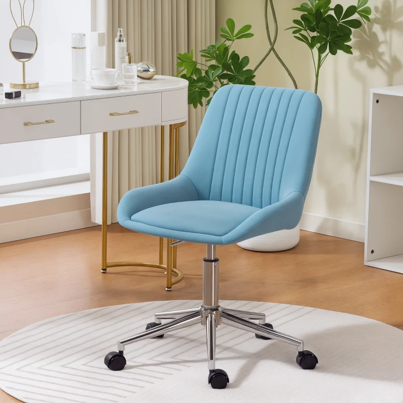 HOMCOM Chaise de Bureau à Hauteur Réglable avec 5 Roulettes, en Silicone PU, Mousse et Acier, 52x58x80-90 cm, Bleu