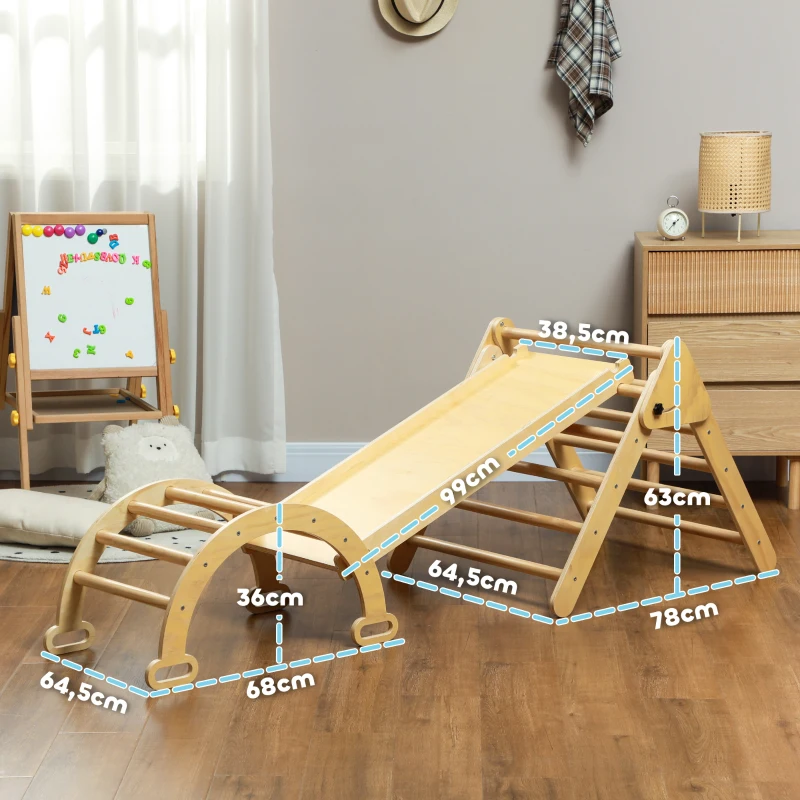 AIYAPLAY 5 en 1 Triangulaire de Montée en Bois Pliable avec Rampe Grimpeur d'Arche pour Enfants 178x64,5x63 cm Bois Naturel