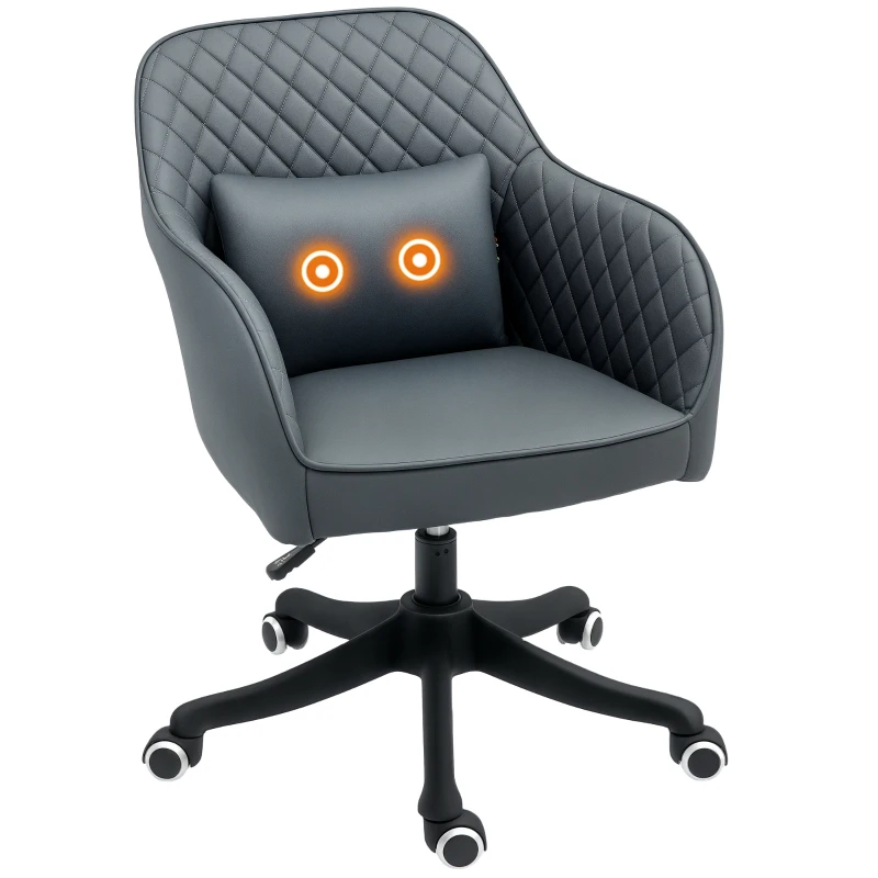 Vinsetto Microfiber Office Chair, Desk Chair, Makeup Vanity Chair with Massage Lumbar Pillow and Rolling Wheels for Bedroom and Home, Grey