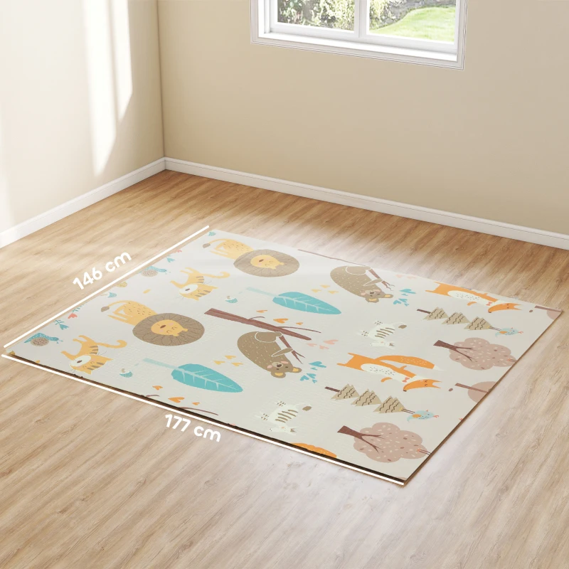 AIYAPLAY Animal-Themed Baby Plat Mat Double Sided, Foldable, Water-Resistant for Outdoor/Indoor, 177 x 146 x 1.5cm