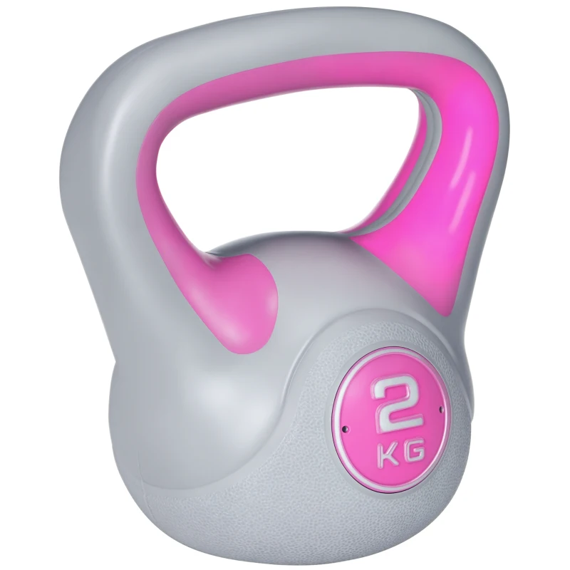 SPORTNOW Kettlebell, 2kg Kettle Bells with Handle for Home Gym Weight Lifting and Strength Training, Pink and Grey