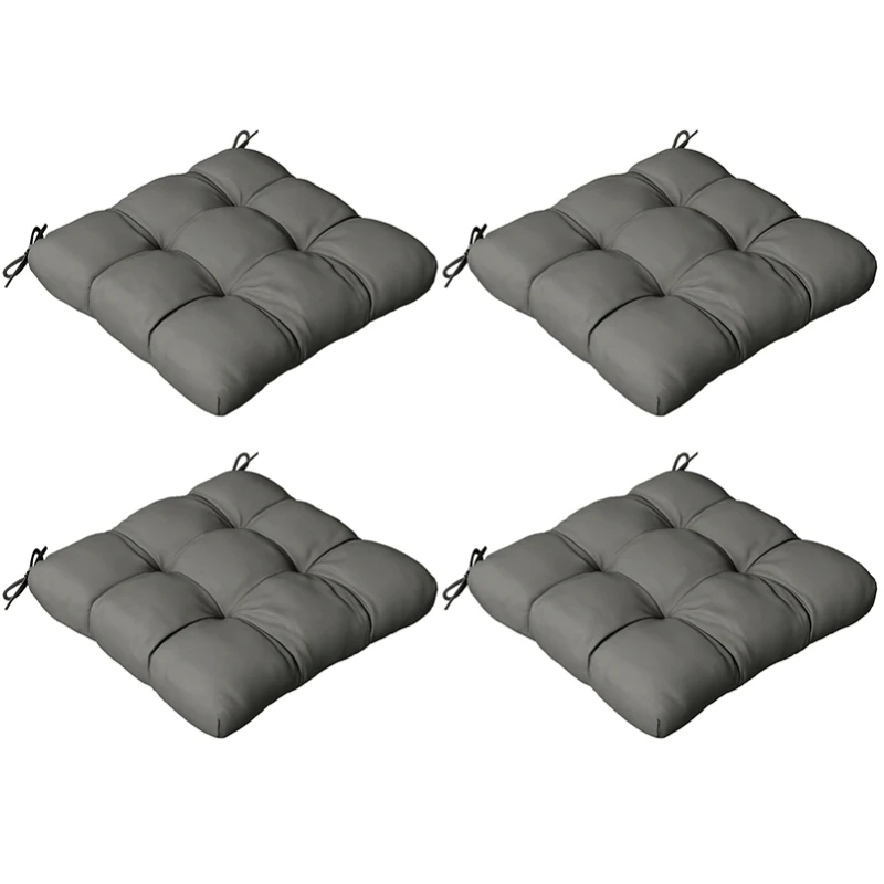 Outsunny 4-Piece Seat Cushion Pillows Replacement, Patio Chair Cushions Set with Ties for Indoor Outdoor, Charcoal Grey