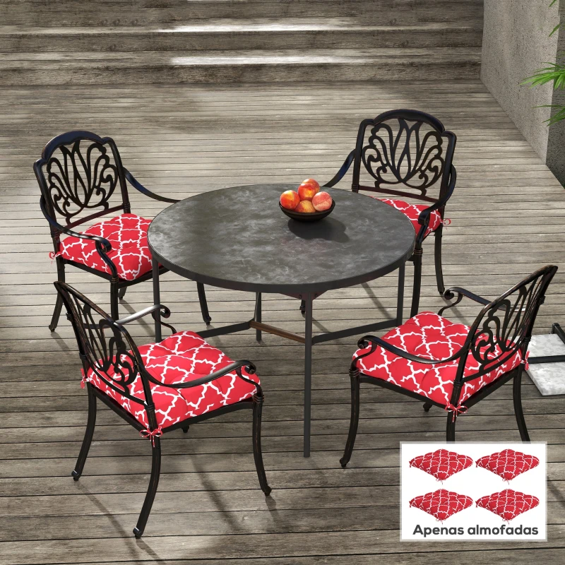 Outsunny Conjunto de 4 Almofadas para Cadeiras de Sala 48x48x7 cm Impermeáveis e Anti-UV com 2 Fitas de Fixação Vermelho
