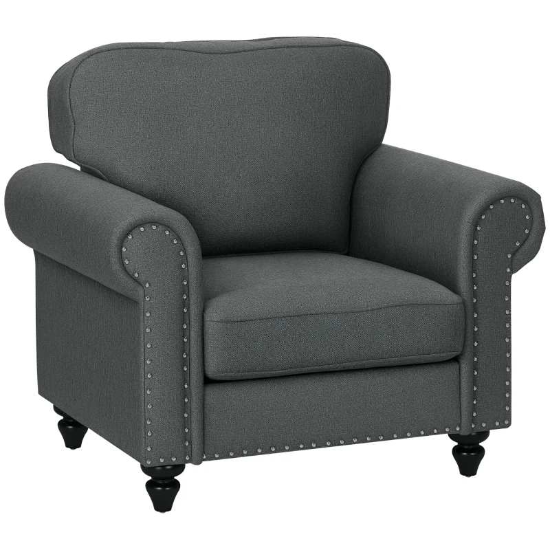 HOMCOM Mid-Century Armchair, with Pocket Springs - Charcoal Grey