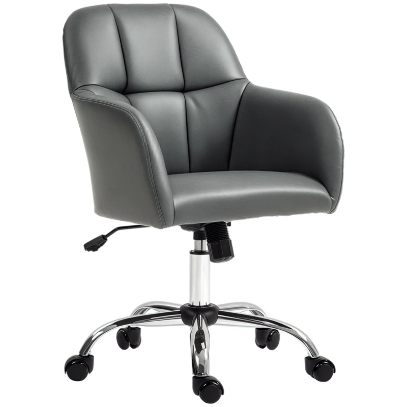 HOMCOM Faux Leather Tub Office Chair, with Wheels - Grey