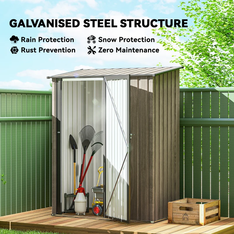 Outsunny 5ft x 3ft Metal Garden Storage Shed, Outdoor Tool Shed with Sloped Roof, Lockable Door for Tools, Equipment, Light Grey