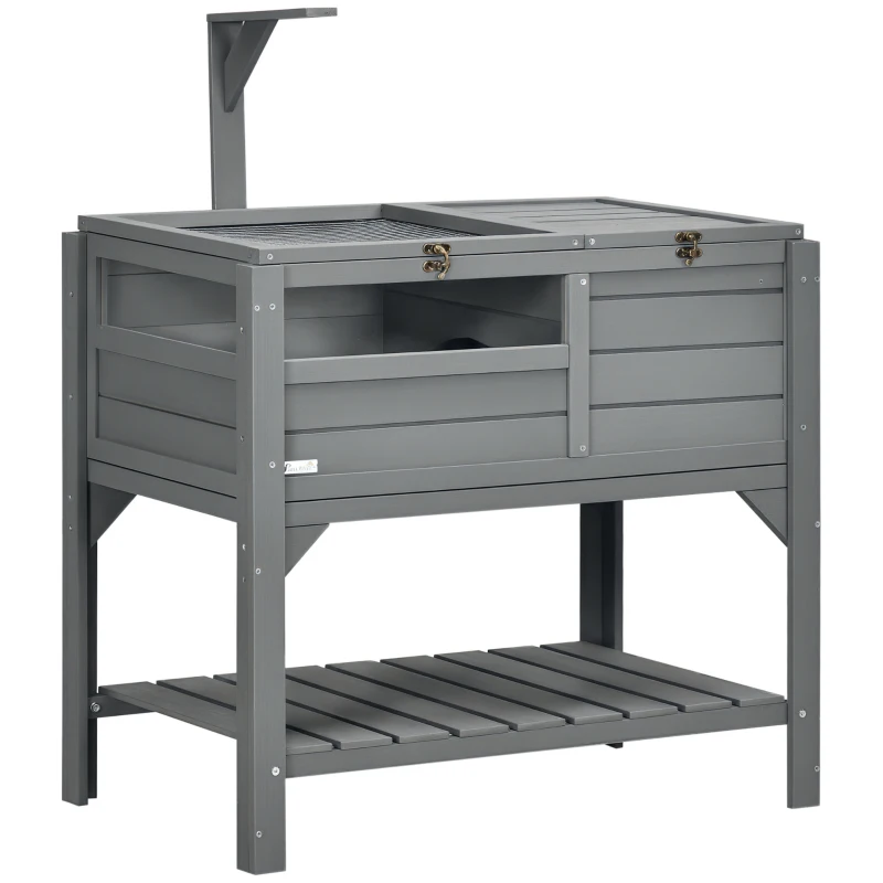 PawHut Wooden Tortoise House, with Shelter, Run, Shelf, Lamp Holder, Tray