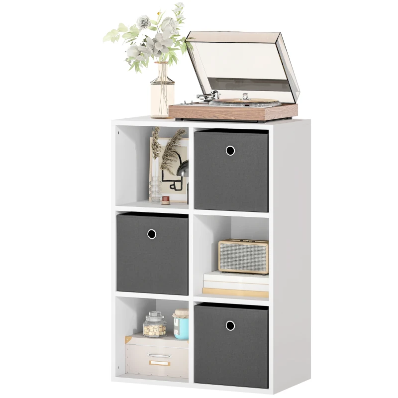 HOMCOM Étagère avec 6 compartiments et 3 tiroirs en tissu, étagère de rangement polyvalente, Gris