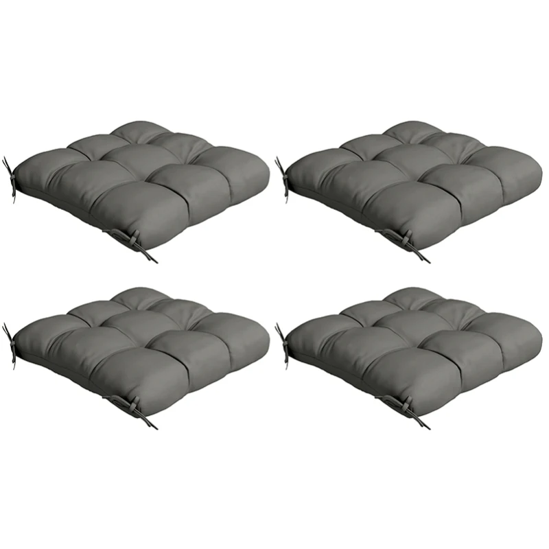 Outsunny 4-Piece Seat Cushion Pillows Replacement, Patio Chair Cushions Set with Ties for Indoor Outdoor, Charcoal Grey
