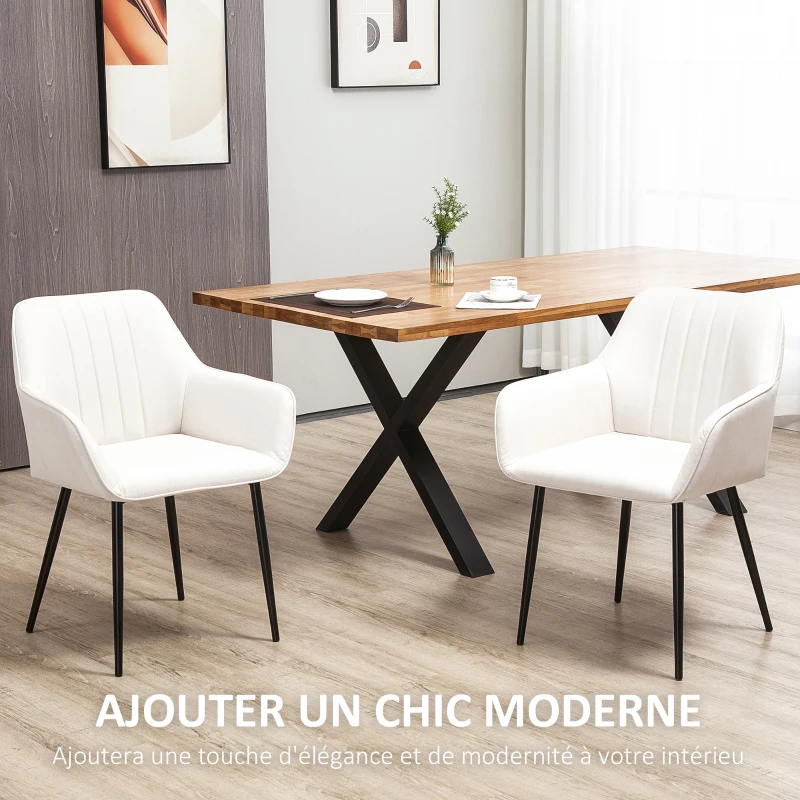 HOMCOM Chaises de salle à manger lot de 4 chaises assise dossier accoudoirs ergonomiques lin beige pieds effilés métal noir