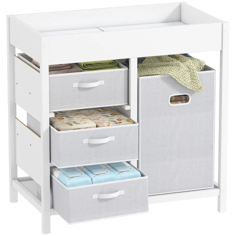 AIYAPLAY Baby Changing Unit with 4 Storage Drawers, Mat for Bedroom Nursery, 84 x 84.5 cm, White