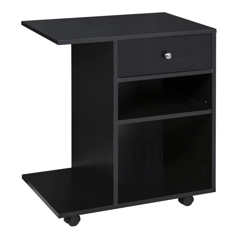 Vinsetto Mobile Printer Stand Rolling Cart Desk Side with CPU Stand Drawer Adjustable Shelf and Wheels 60cmx40cmx68.5cm Black