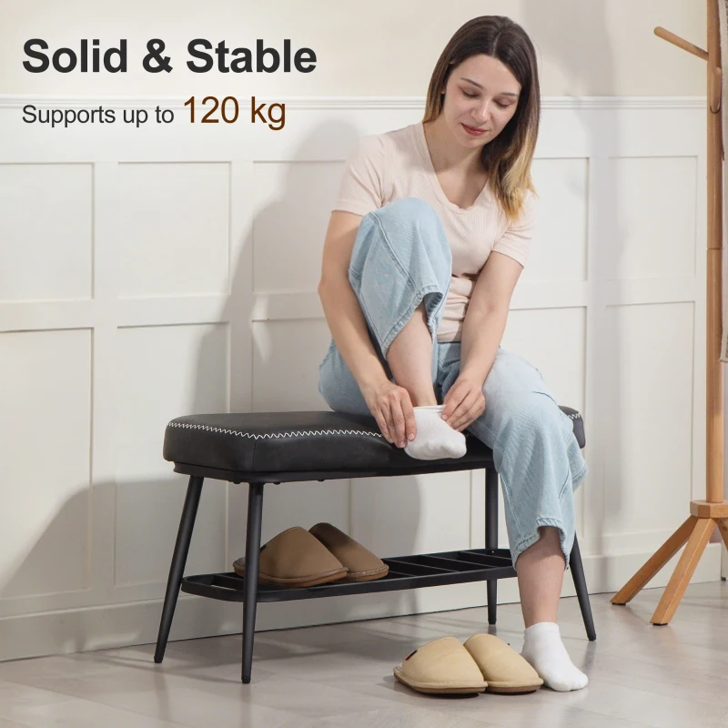 HOMCOM PU Leather Shoe Storage Bench - Charcoal Grey