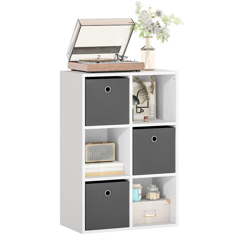 HOMCOM Mobile Multiuso con 6 Scomparti e 3 Cassetti in Tessuto, 53,7x30x79,8 cm, Grigio