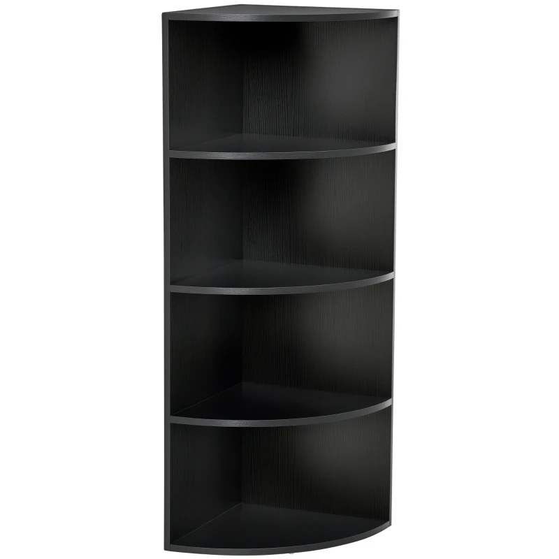 HOMCOM 4-Tier Corner Open Shelf Bookcase Freestanding Fan Bookshelf Plants Stand, 40x40x120cm, Black