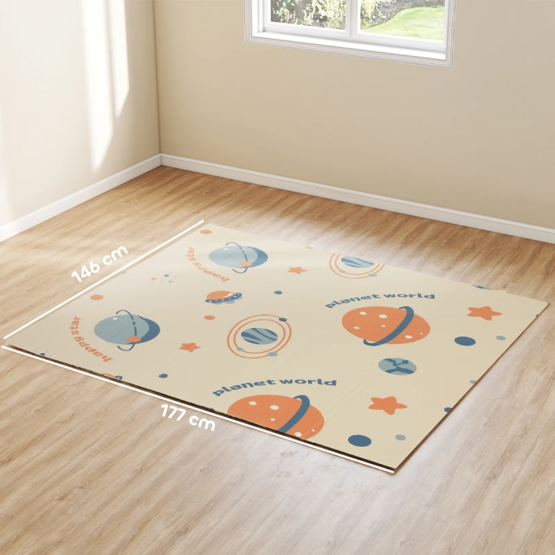 AIYAPLAY Space-Themed Baby Plat Mat Double Sided, Foldable, Water-Resistant for Outdoor/Indoor, 177 x 146 x 1.5cm