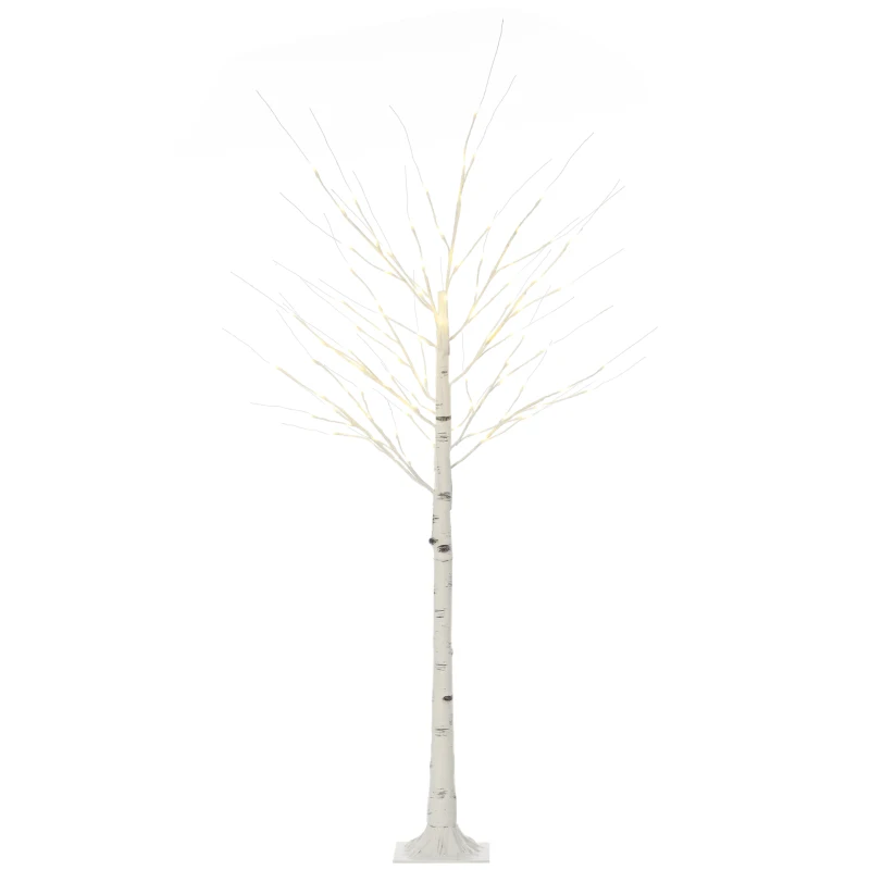 HOMCOM 6ft Artificial White Birch Tree Light with Warm White Pre-Lit LED Light for Indoor and Covered Outdoor Use