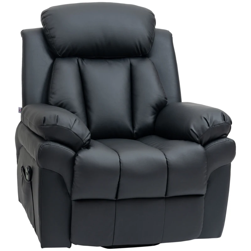 HOMCOM Power Lift Chair Recliner for Elderly, Electric Recliner Chair, Overstuffed Faux Leather Riser and Reclining Armchair with Remote Control, Side Pockets, for Living Room, Black