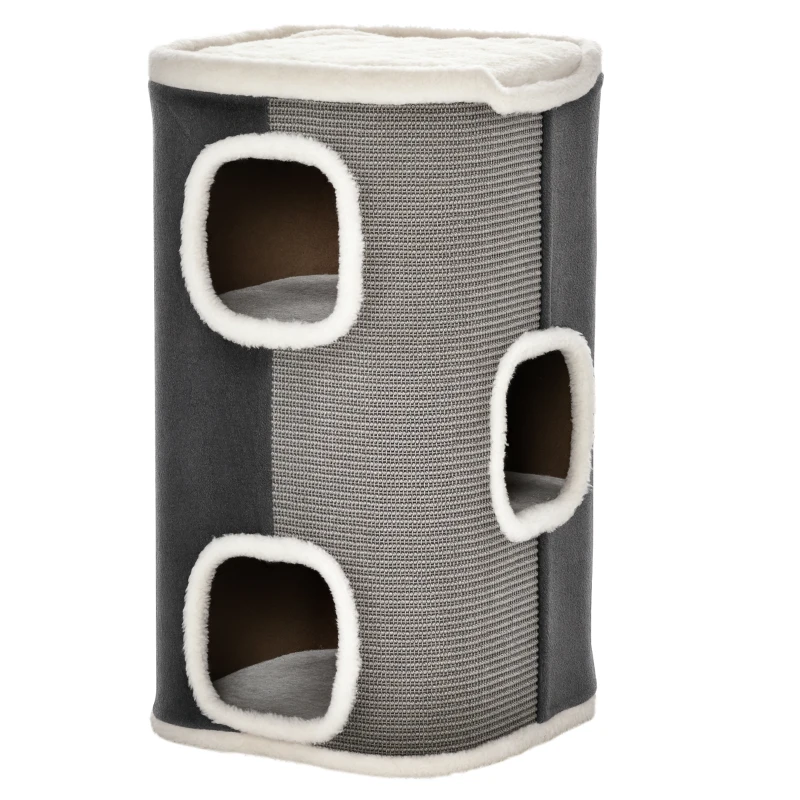 PawHut Sisal Cat Barrel with Soft Plush & Lamb Fleece Grey