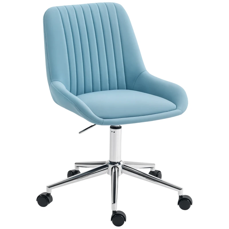 HOMCOM Sedia per Scrivania ad Altezza Regolabile con 5 Rotelle, in Silicone PU, Schiuma e Acciaio, 52x58x80-90 cm, Blu