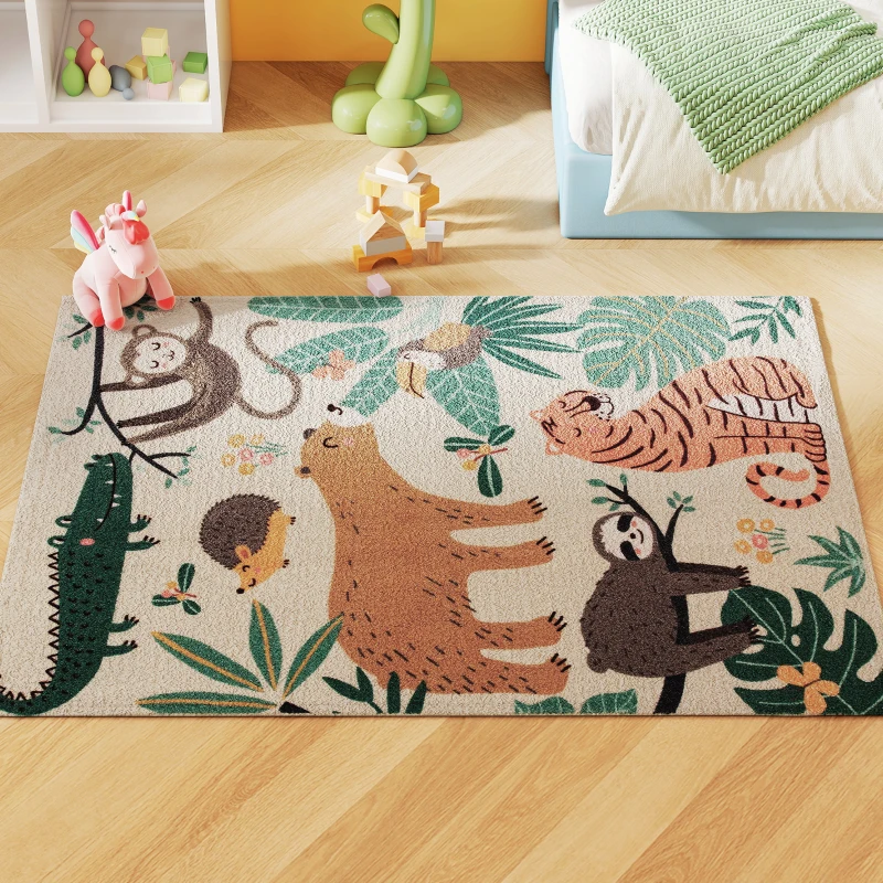 HOMCOM Tapis en polaire avec motif de jungle, facile d'entretien, Blanc crème+Coloré