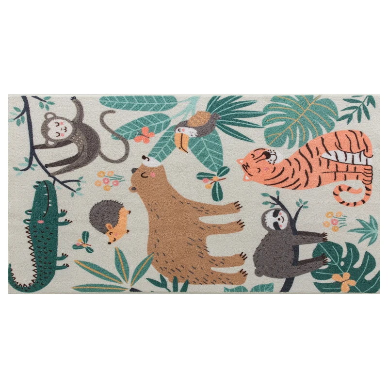 HOMCOM Alfombra de Felpa con Estampado de Jungla, fácil de cuidar, Crema + Multicolor