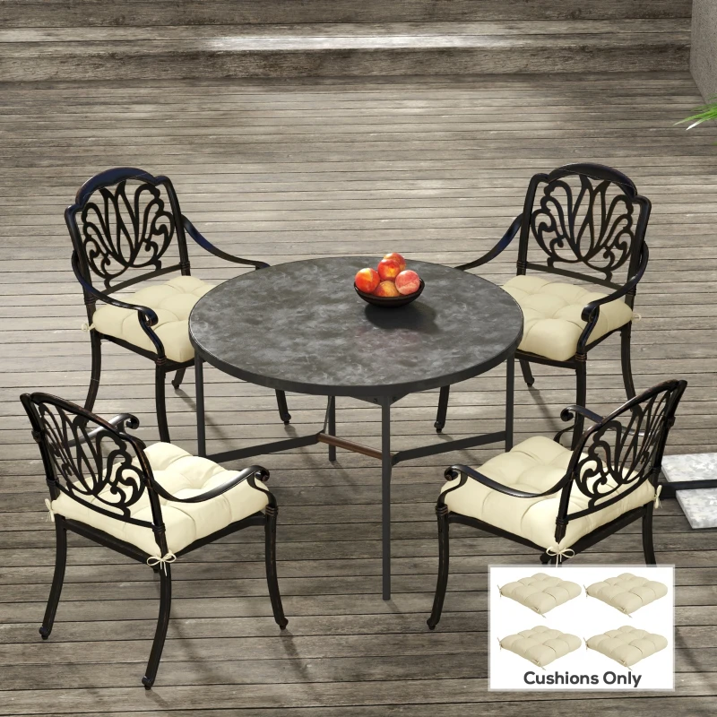 Outsunny 4-Piece Seat Cushion Pillows Replacement, Patio Chair Cushions Set with Ties for Indoor Outdoor, Beige