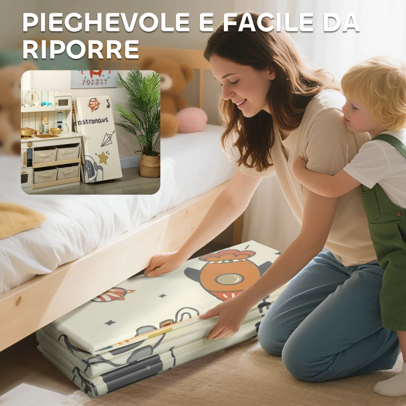 AIYAPLAY Tappeto per Bambini 0-6 Anni a Tema Spazio con Superficie Impermeabile in XPE Multicolore, 196x176x1.5 cm