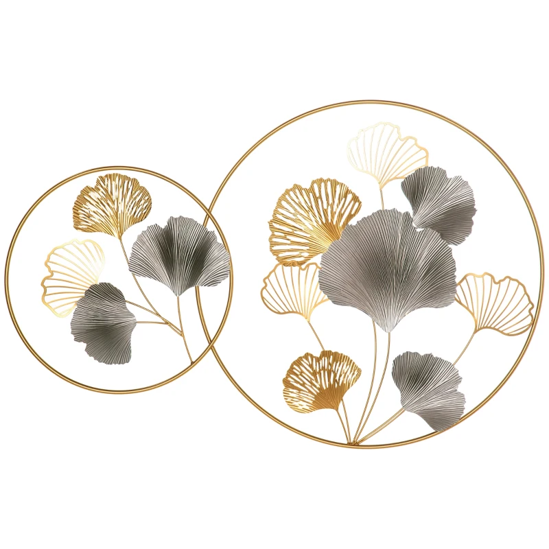 HOMCOM 3D Metal Wall Art Modern Ginkgo Leaves Hanging Wall Sculptures Home Decor for Living Room Bedroom Dining Room, Gold
