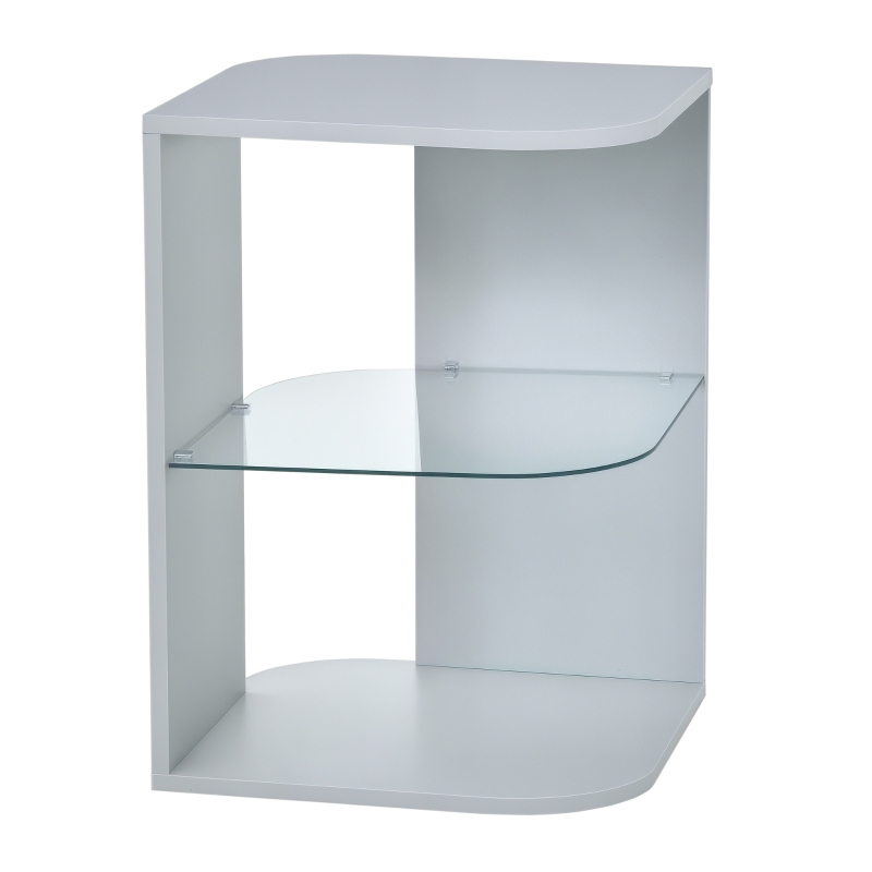 HOMCOM Modern Side Table Three Layer Bedside Table Nightstand with 2 Storage Shelves, for Living room, Bedroom, Grey