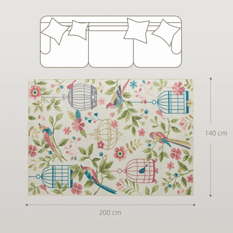 HOMCOM Tappeto Decorato in poliestere, facile da pulire, Antiscivolo, 200x140x1 cm, Multicolore