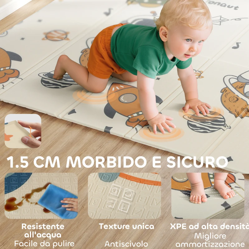 AIYAPLAY Tappeto per Bambini 0-6 Anni a Tema Spazio con Superficie Impermeabile in XPE Multicolore, 196x176x1.5 cm