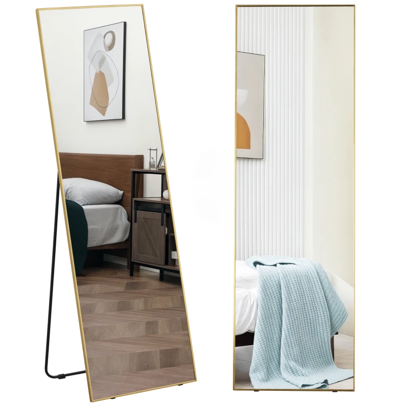 HOMCOM Full Length Mirror Wall-Mounted, 160 x 50 cm Freestanding Rectangle Dressing Mirror for Bedroom, Living Room, Gold Frame